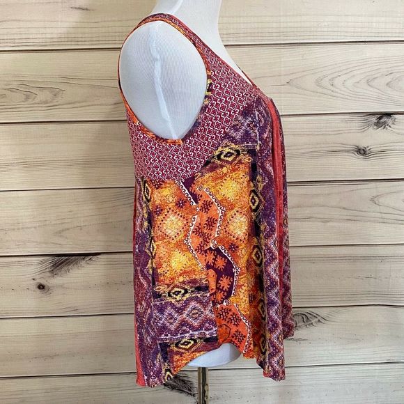 ANTHROPOLOGIE Weston SZ M Tribal Mixed Print Tank Boho Flowy Sleeveless Top - Picture 3 of 7